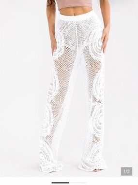 Women’s White Crochet Wide Leg Pants